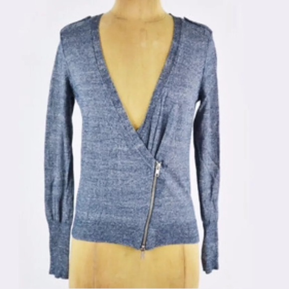 J. CREW Moto Zipper Cardigan Sweater blue wool linen lightweight knit layering - Picture 1 of 8